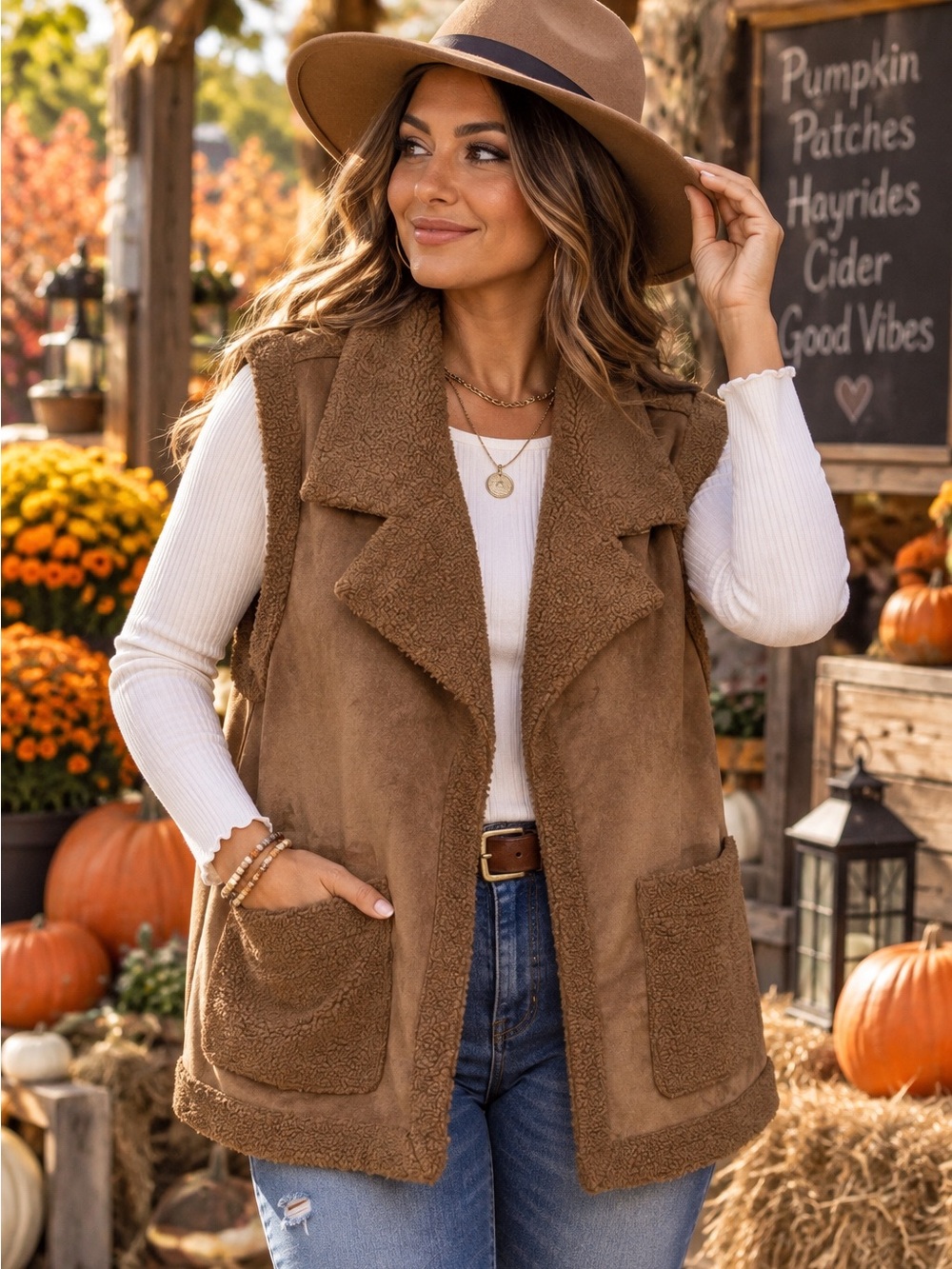 Maurices 1X Brown Faux Suede Sherpa Teddy Vest Open Front Boho Fall